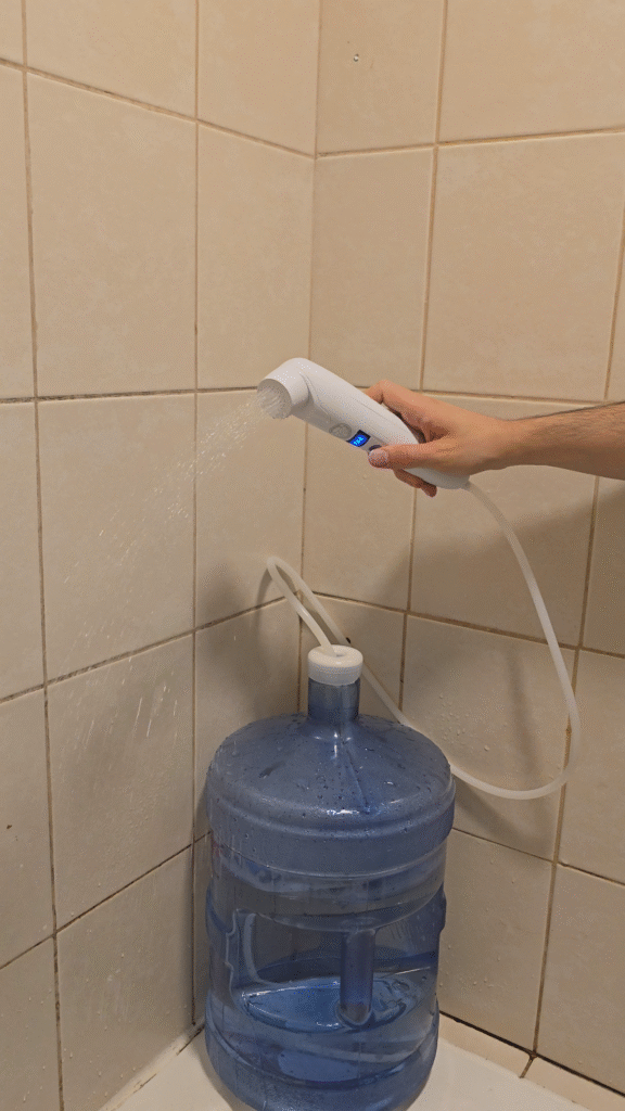 The Gulf Shower Air - connected to bottled water gallon